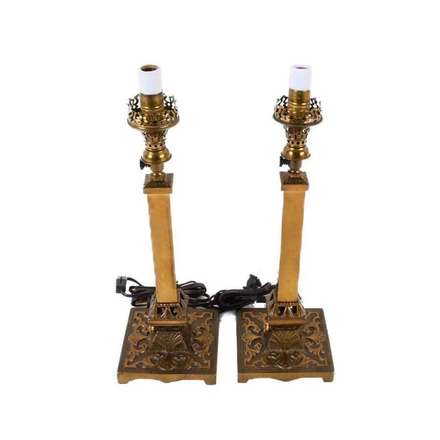 Pair of Ornate Gold Metal Candlestick Style Lamps-2