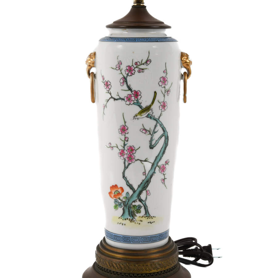 Porcelain Floral and Greek Key Design Table Lamp-3