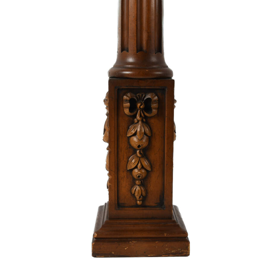 Matched Pair Walnut Carved and Floral Corinthian Colum Table Lamps-4