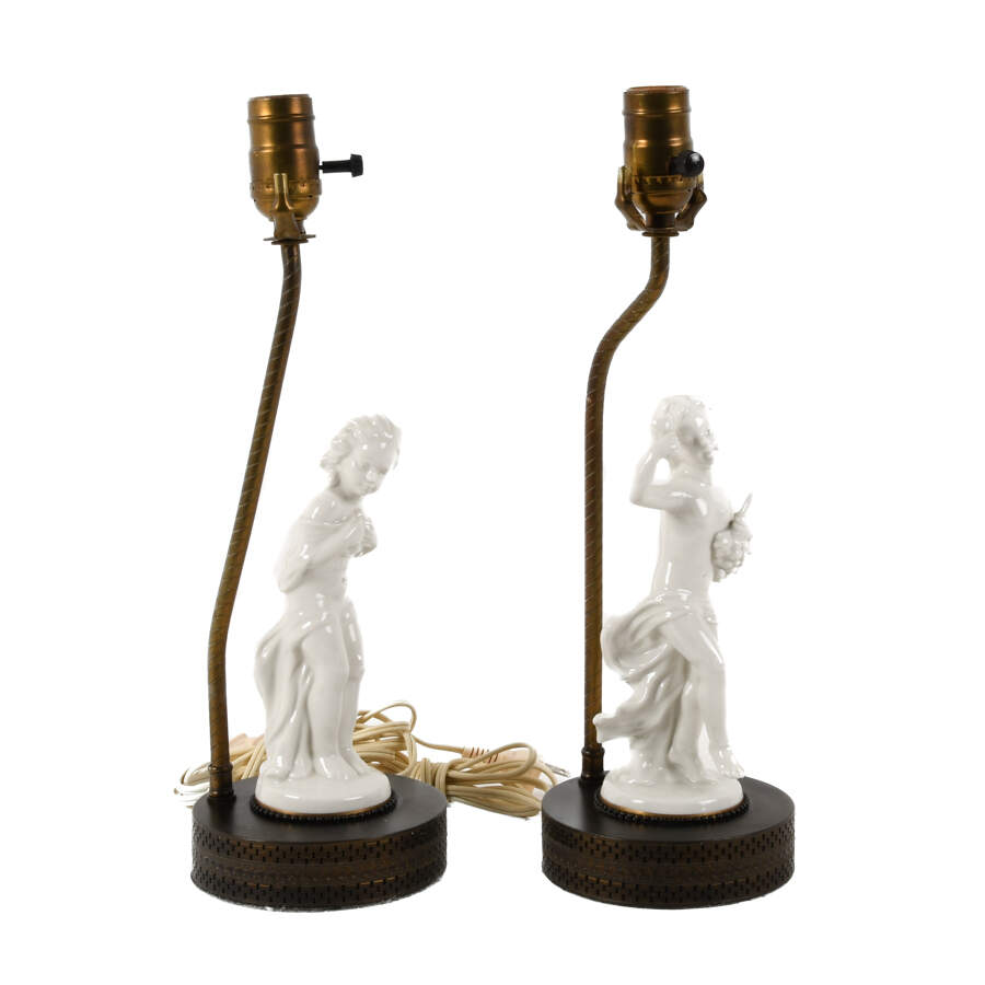 Antique Pair Figural White Glazed Porcelain Lamps-4