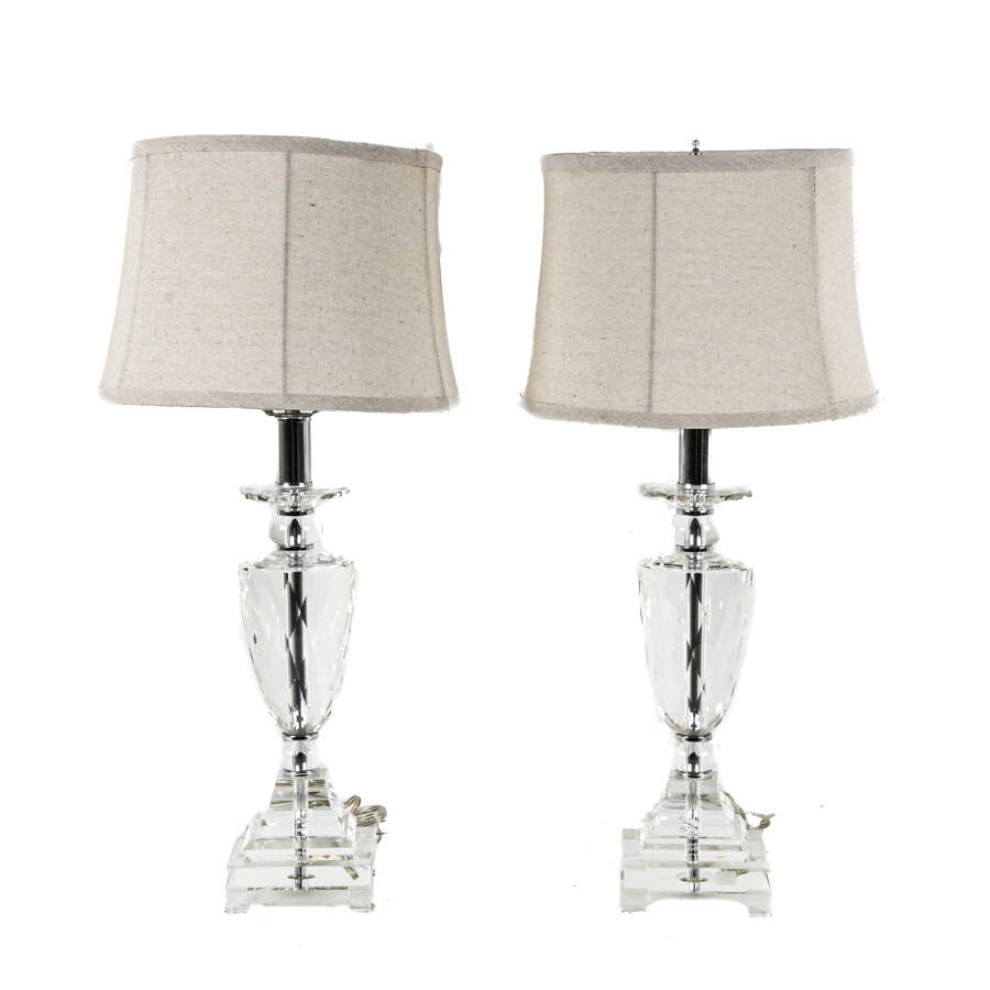 Pair of Crystal and Acrylic Table Lamps with Shades-1