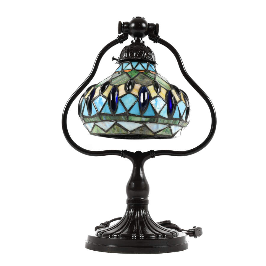 Tiffany-Style Stained-Glass Harp Desk Lamp-5