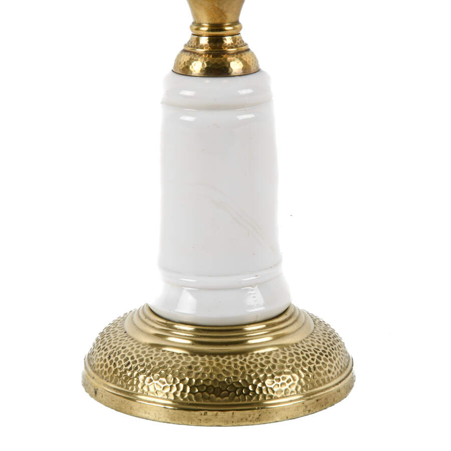 Antique Victorian Milk Glass, Crystal, and Brass Oil Lamp-3