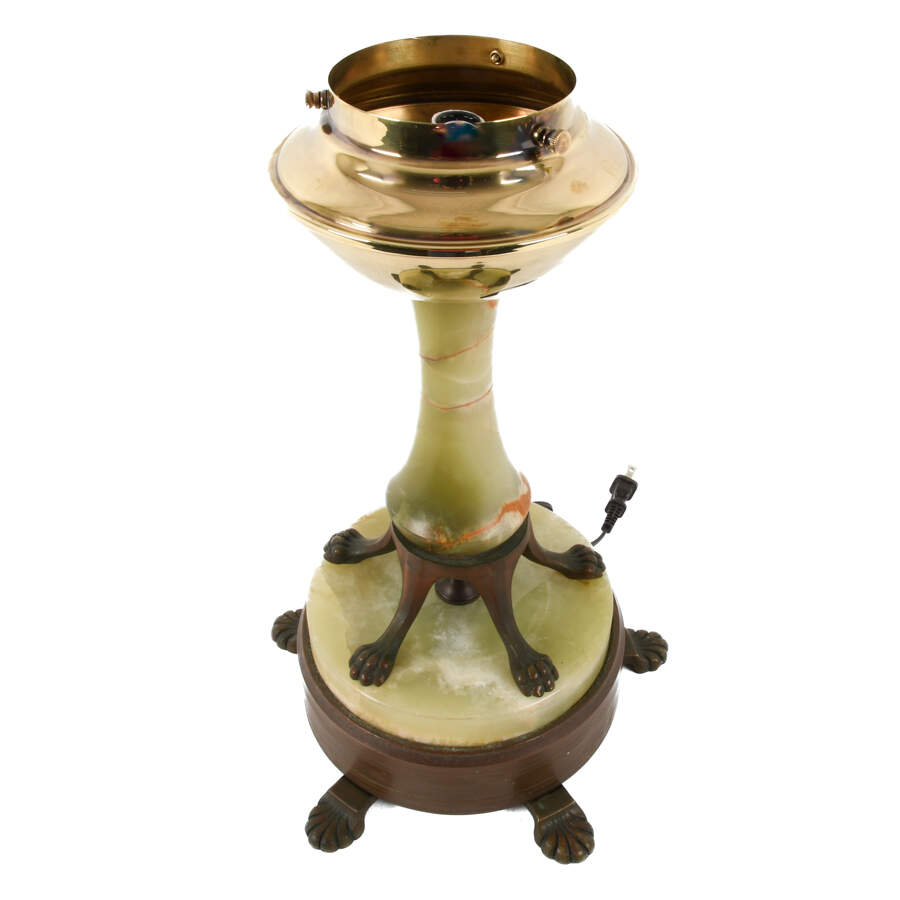 Two-Tier Doubled-Footed Onyx and Metal Lamp-5