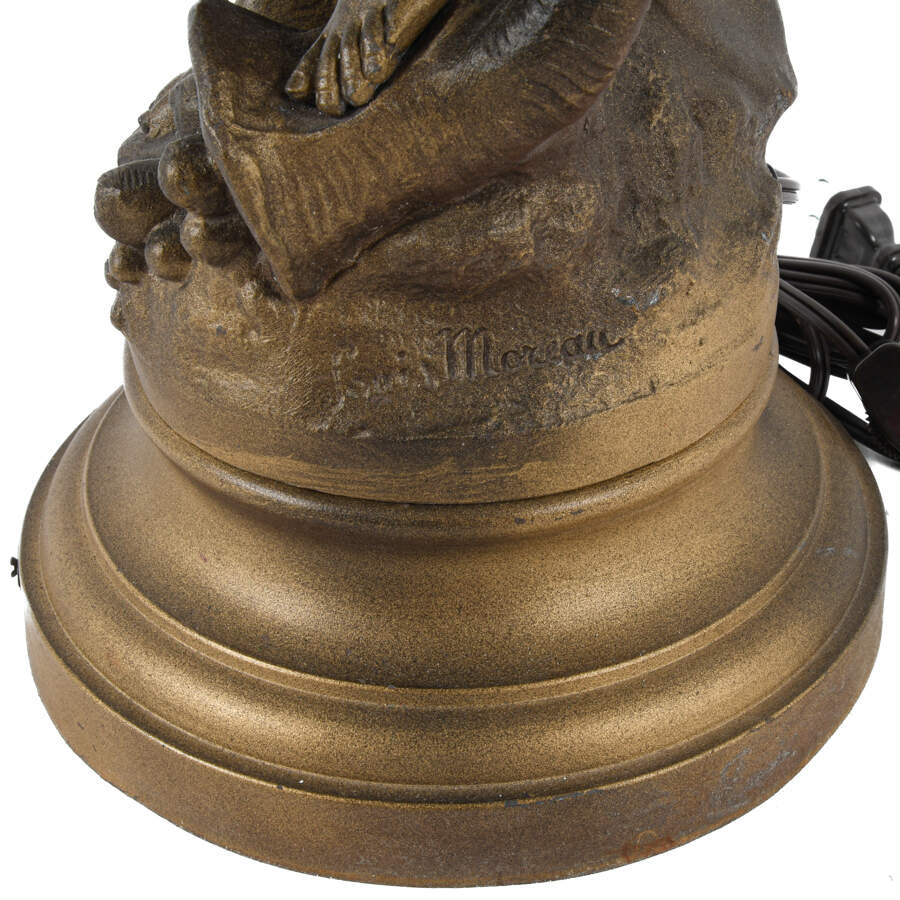 Antique Spelter After Louis Moreau Erato "Muse Champetre" Newel Post Lamp-6