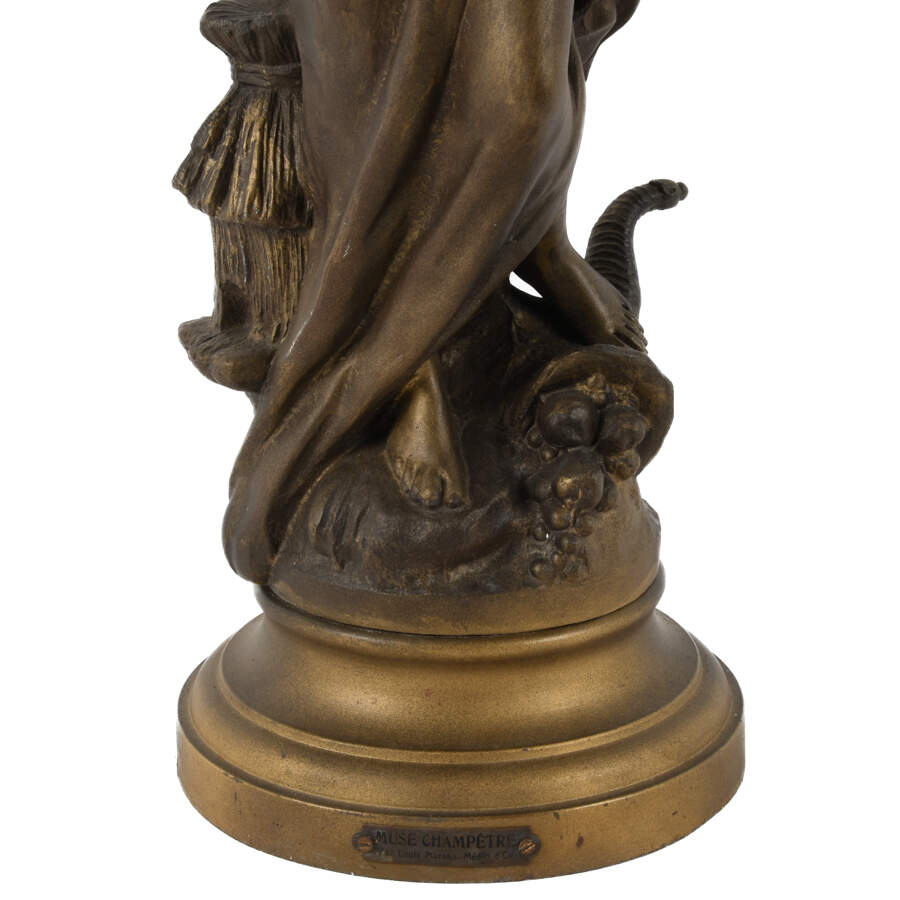 Antique Spelter After Louis Moreau Erato "Muse Champetre" Newel Post Lamp-4
