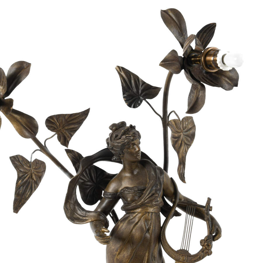 Antique Spelter After Louis Moreau Erato "Muse Champetre" Newel Post Lamp-3