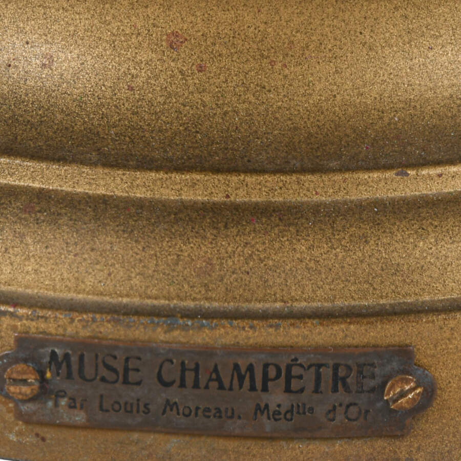 Antique Spelter After Louis Moreau Erato "Muse Champetre" Newel Post Lamp-2