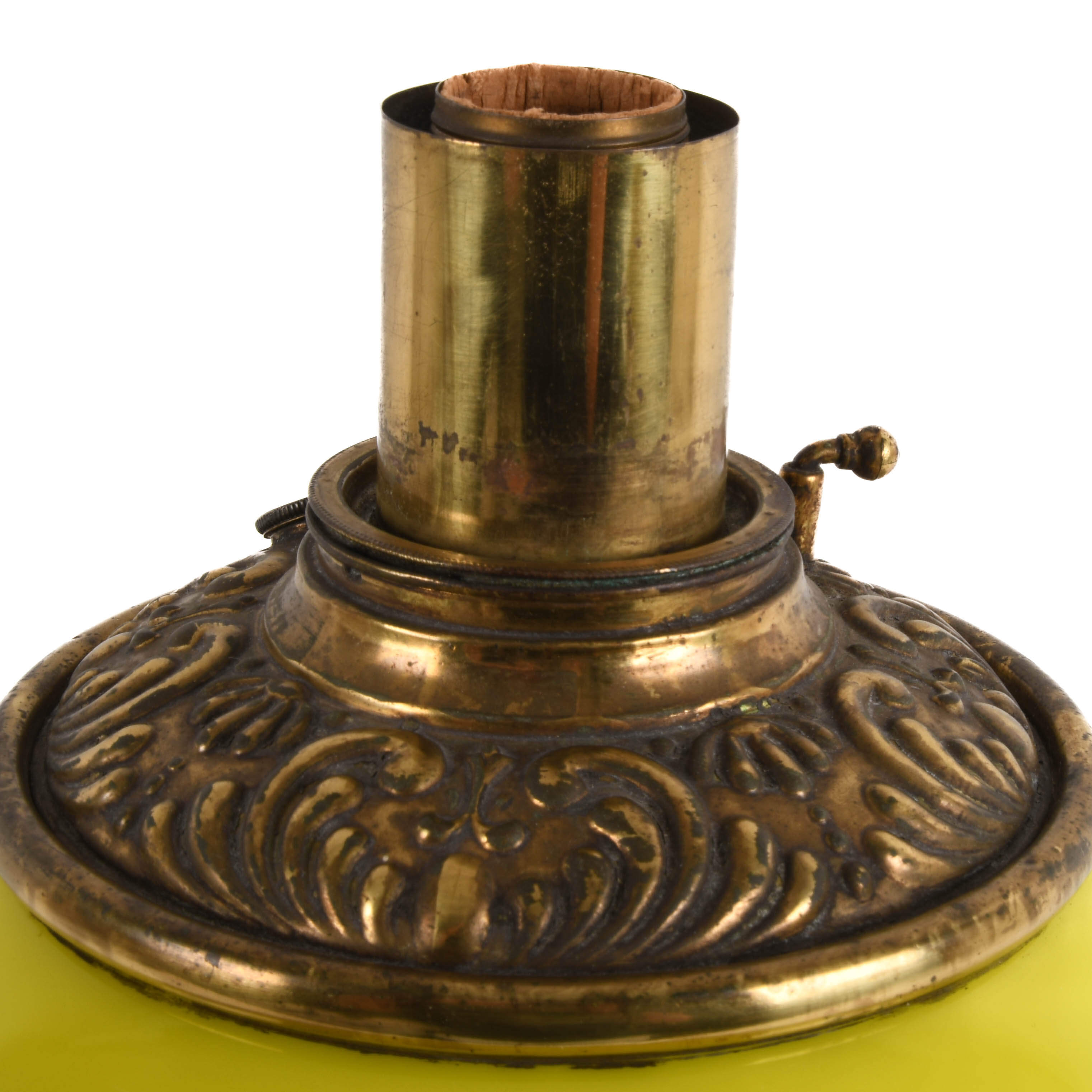 Antique Chartreuse Cased Glass Genie Converted Oil Lamp-5