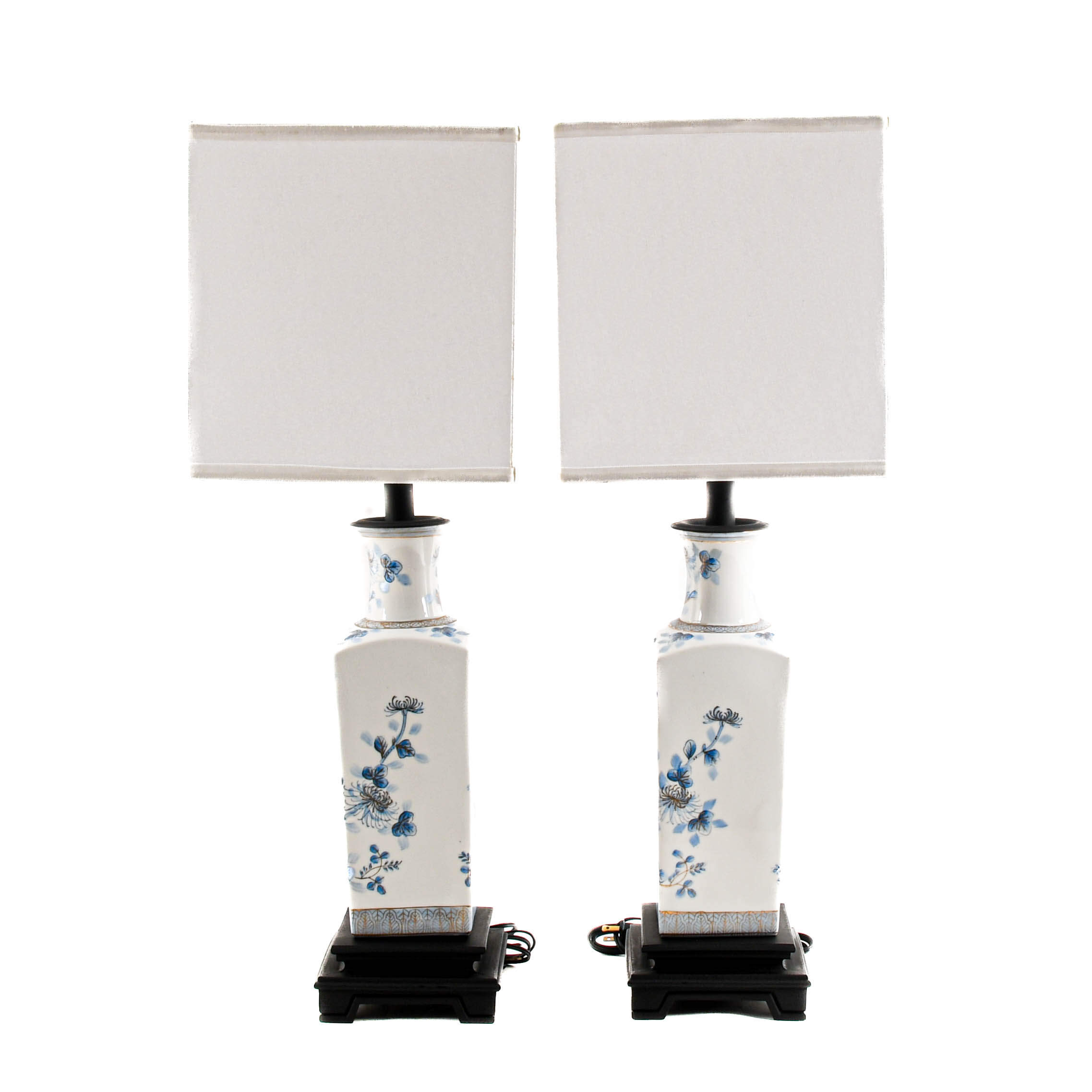 Pair of Blue and Gold Chinoiserie Urn Table Lamps with Shades-3