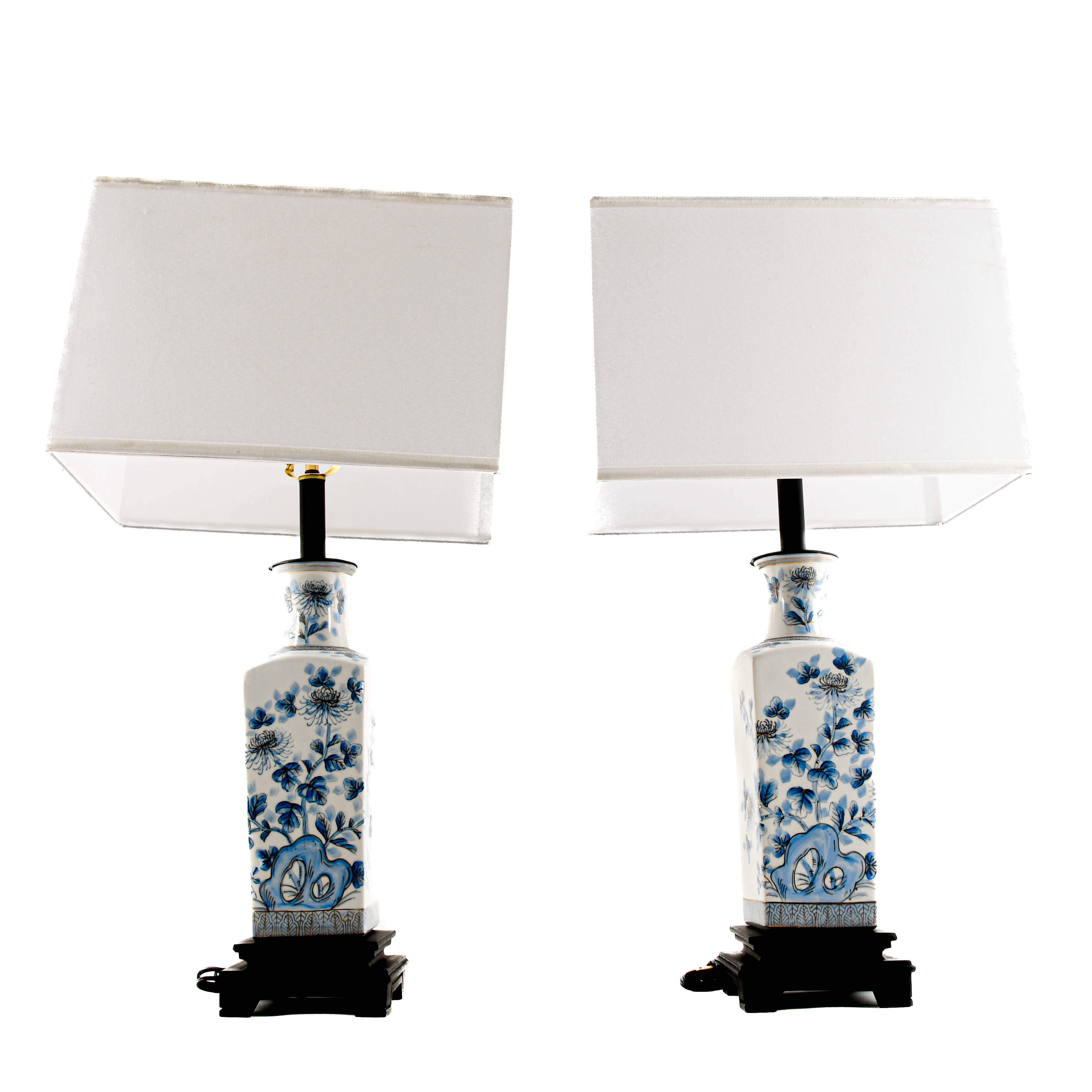 Pair of Blue and Gold Chinoiserie Urn Table Lamps with Shades-2