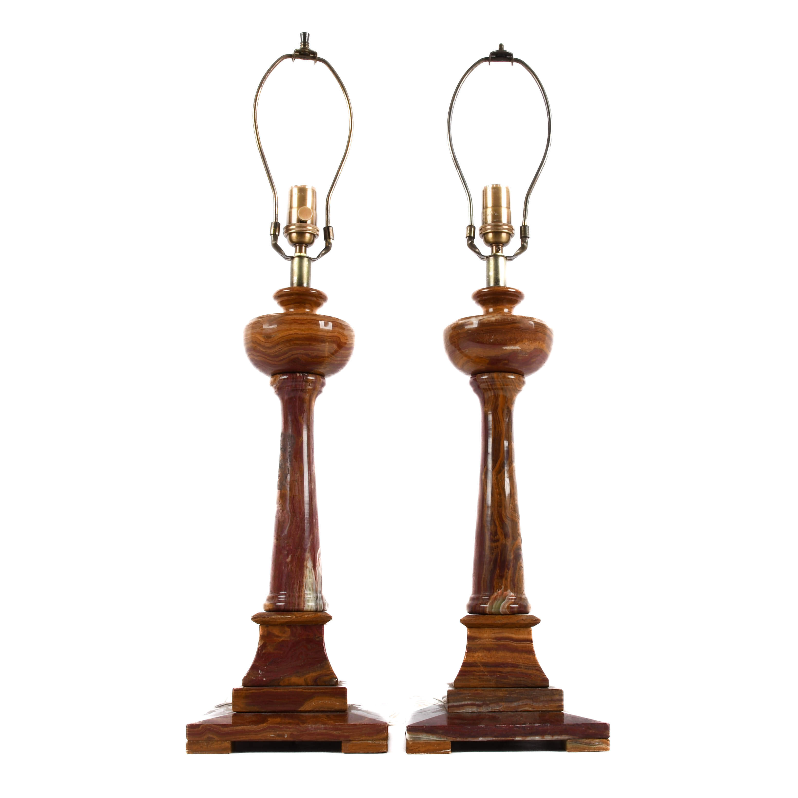 Pair of Caramel-Toned Alabaster Table Lamps-4