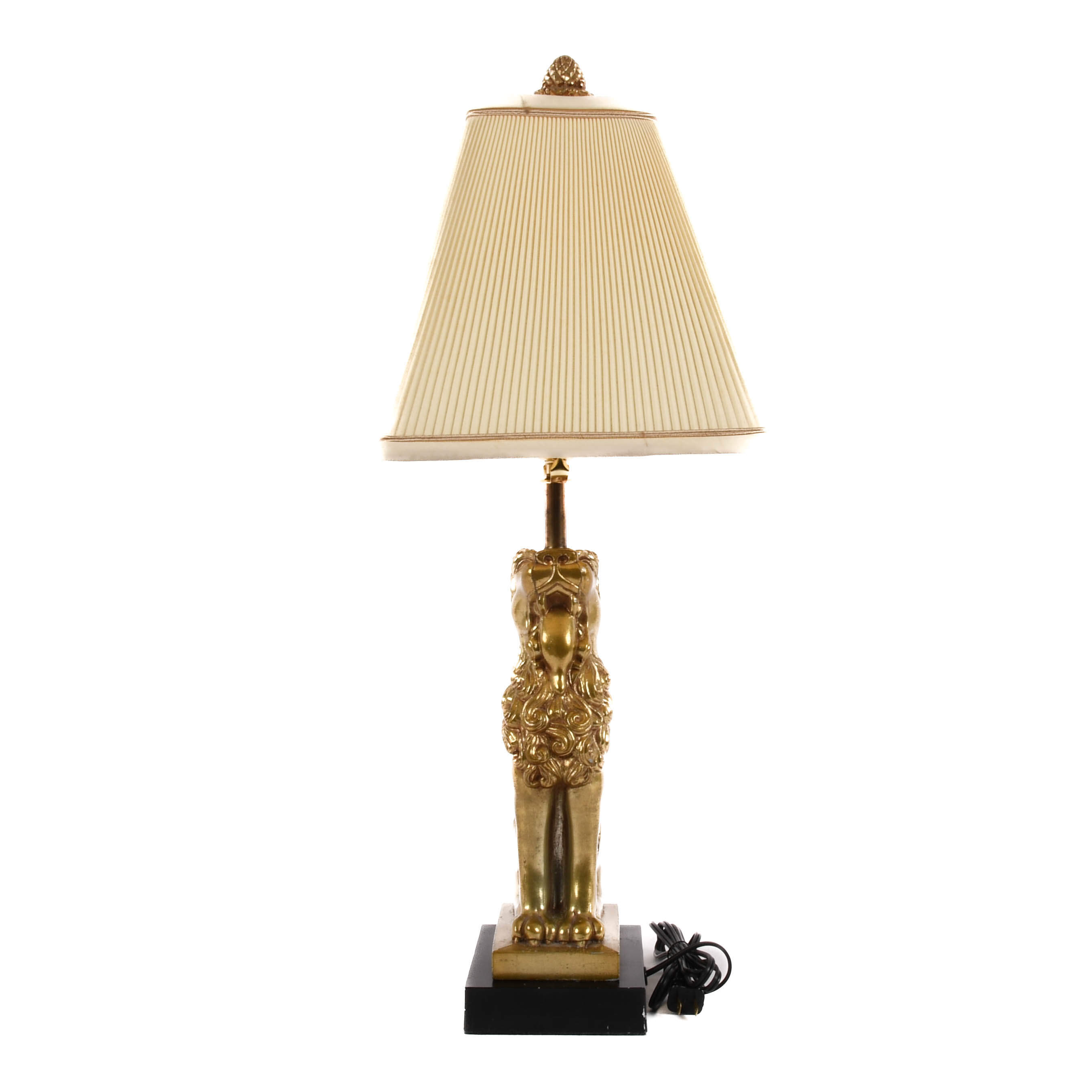 Hollywood Regency Brass Lion Figural Table Lamp-4