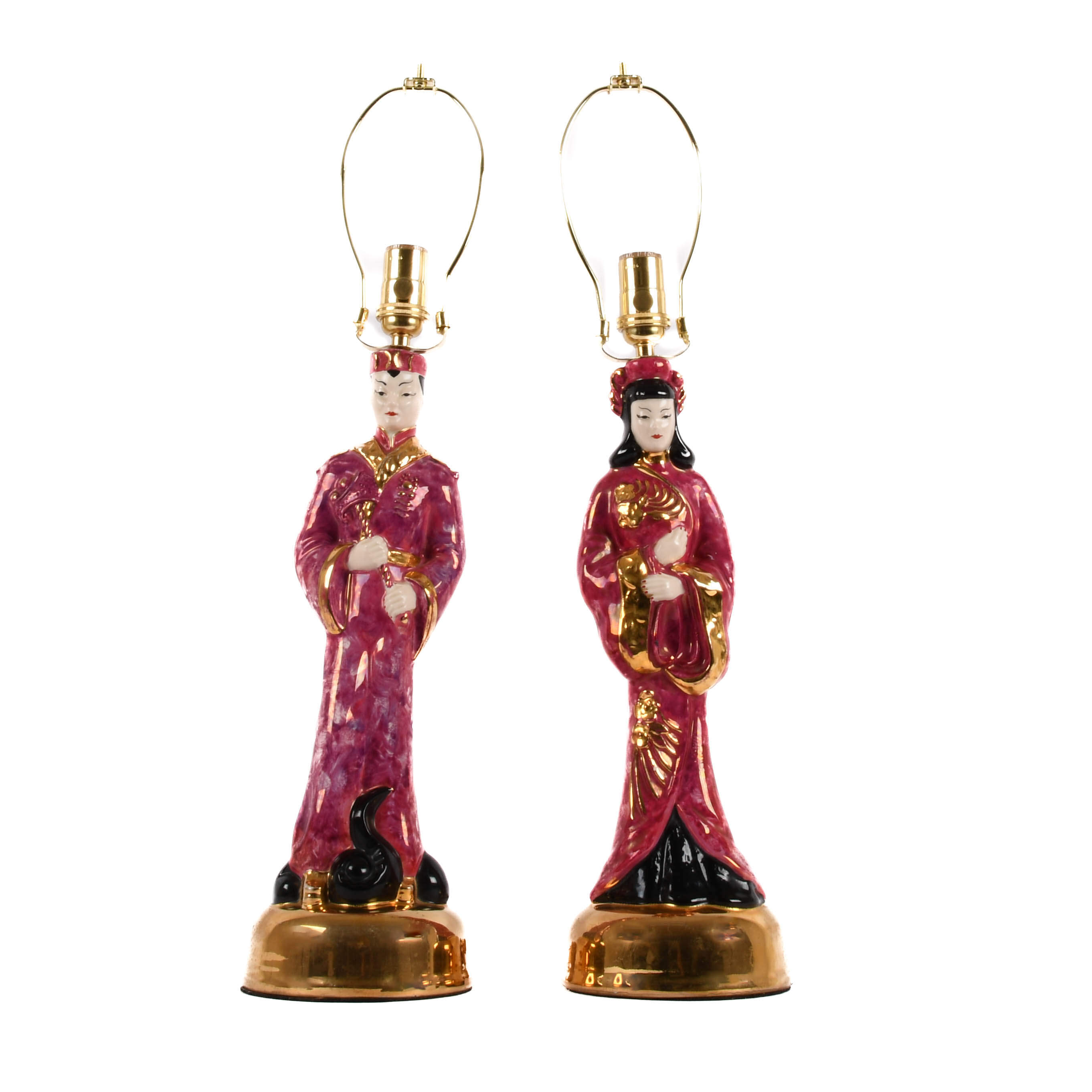 Pair of Hollywood Regency Asian Figural Table Lamps-3