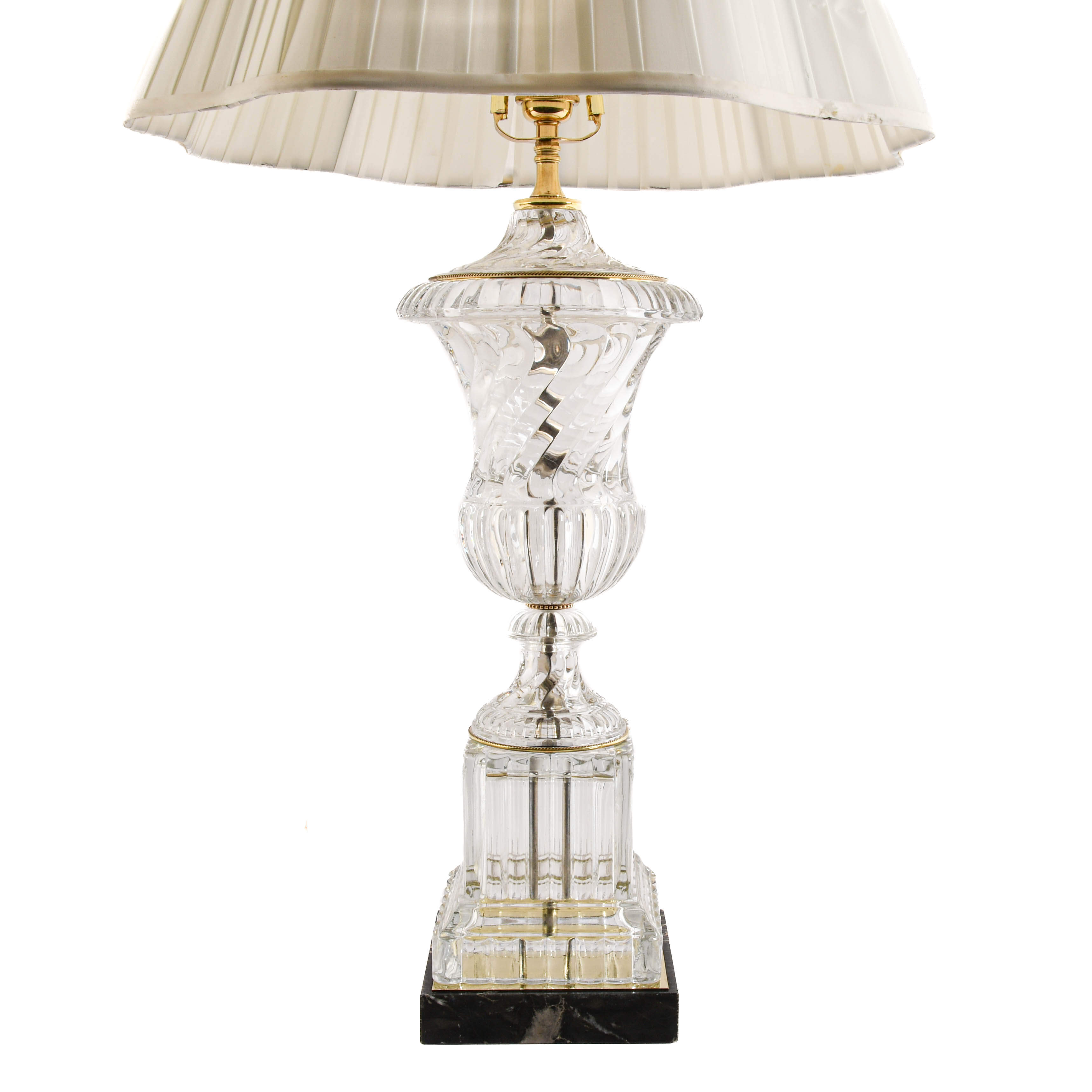 Pair of Baccarat-Style Crystal Urn Table Lamps on Marble Bases-4