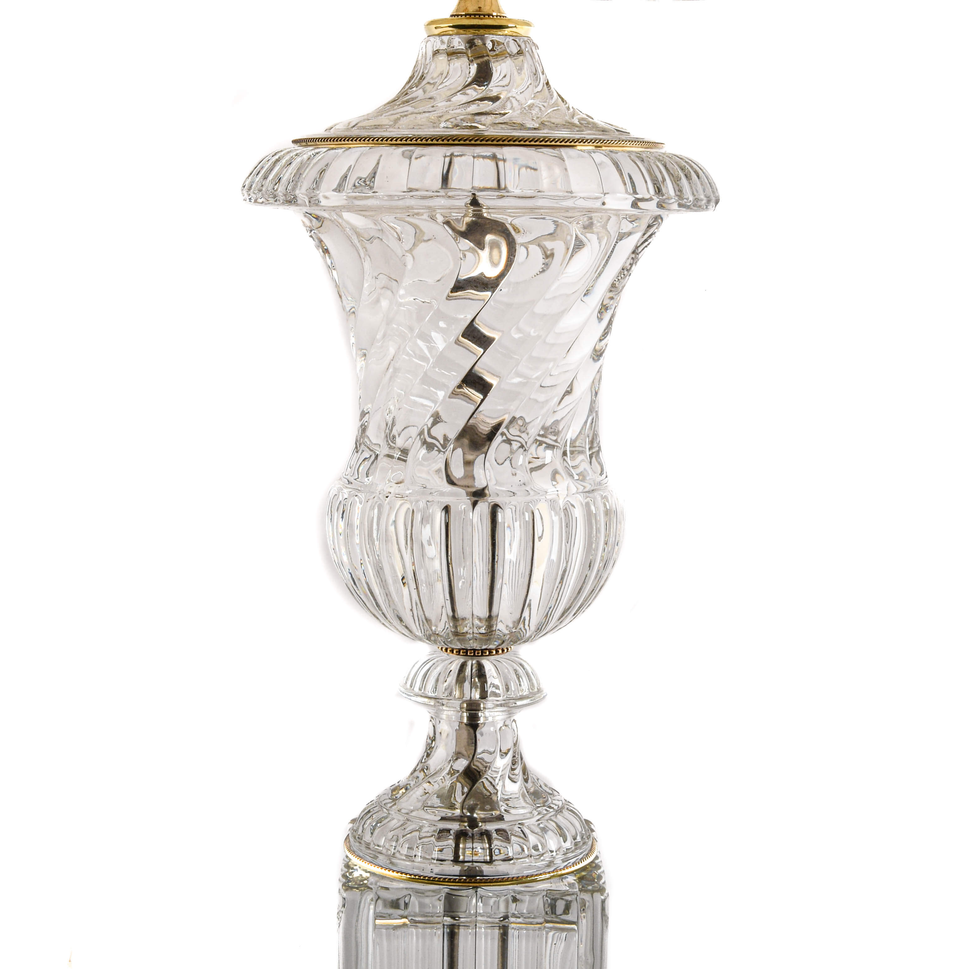 Pair of Baccarat-Style Crystal Urn Table Lamps on Marble Bases-3