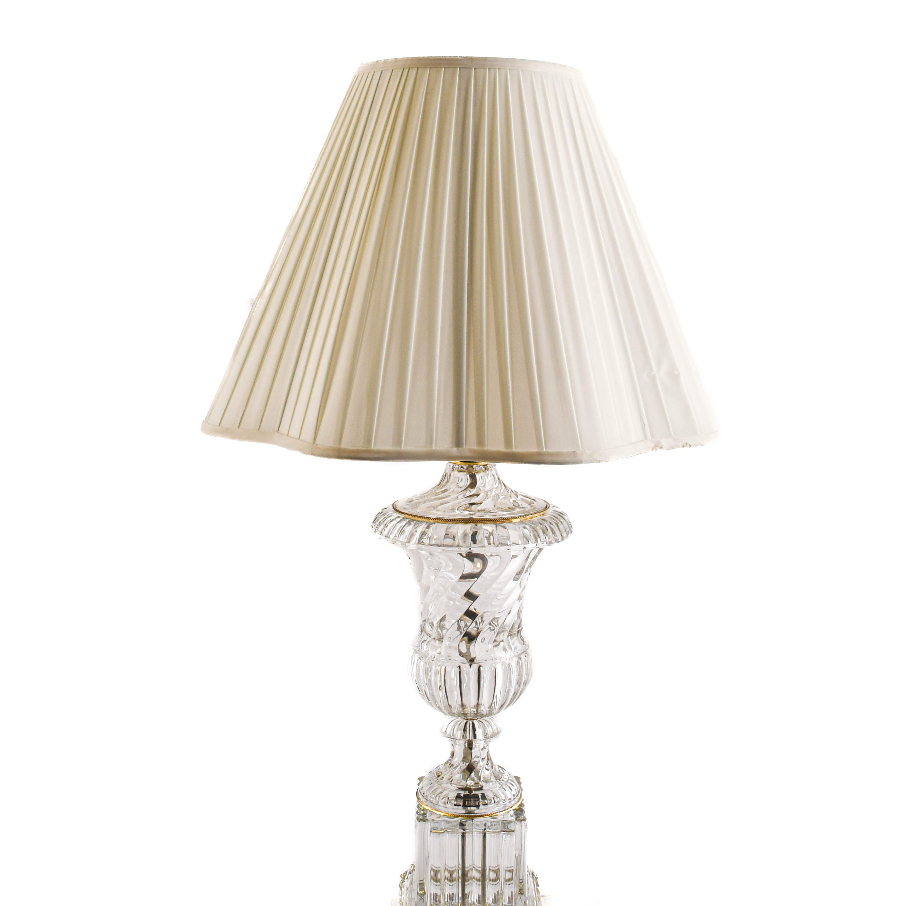 Pair of Baccarat-Style Crystal Urn Table Lamps on Marble Bases-2