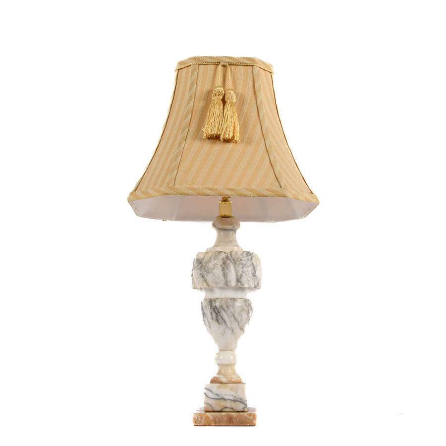 Alabaster Marble Table Lamp with Tassel Shade-3