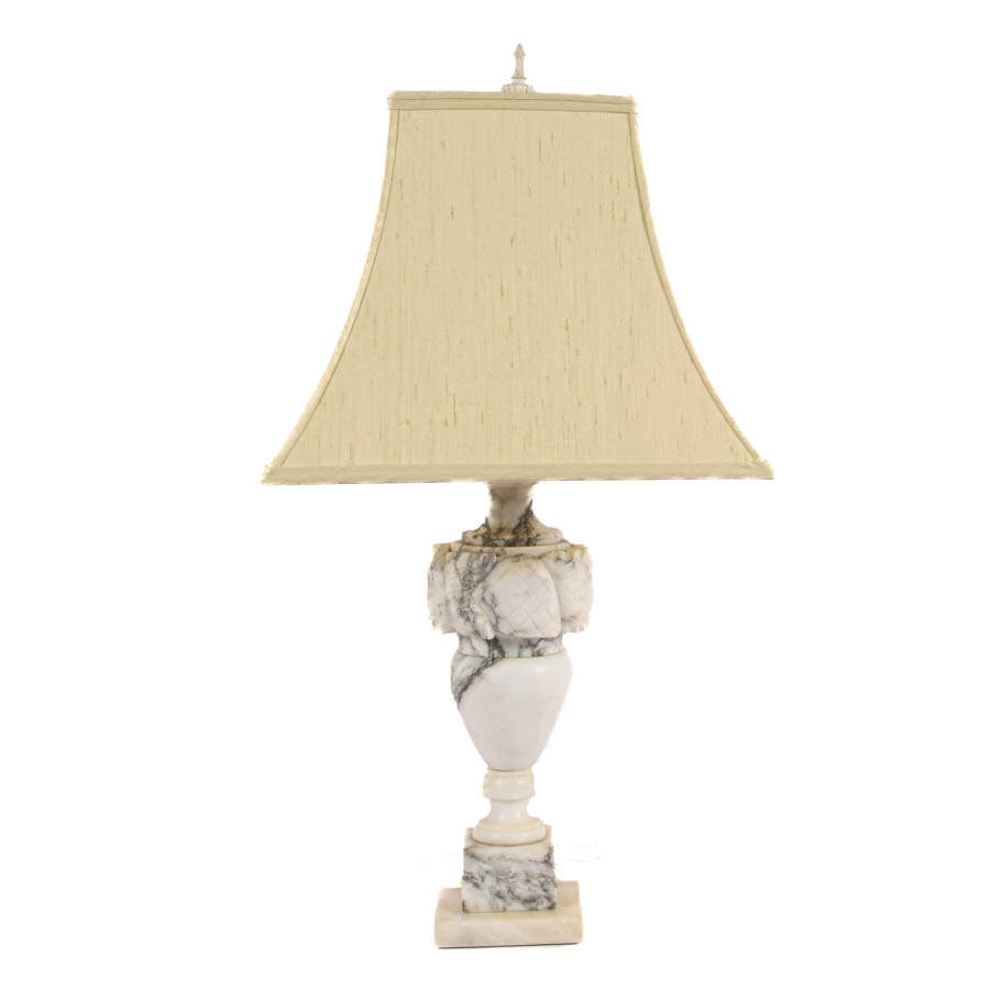 Neoclassical Alabaster Marble Table Lamp with Shade-1