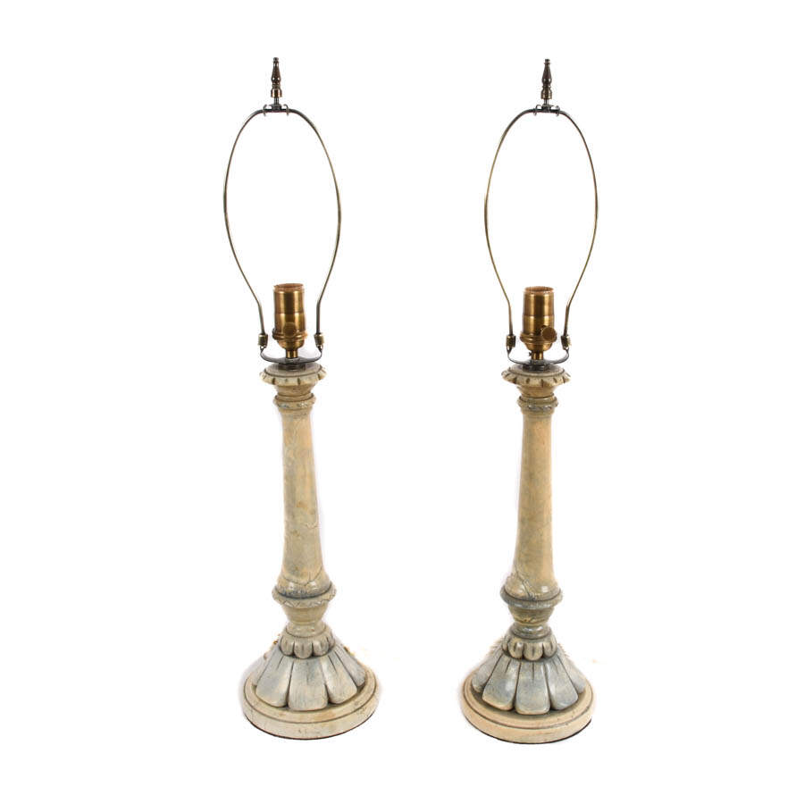 Pair of Carved Alabaster Table Lamps-2