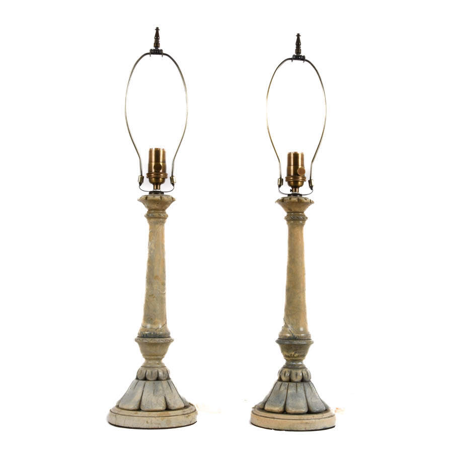 Pair of Carved Alabaster Table Lamps-1