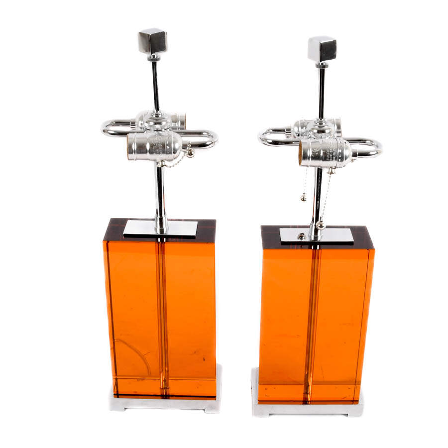 Pair of Mid-Century Modern Crystal and Chrome Table Lamps-3