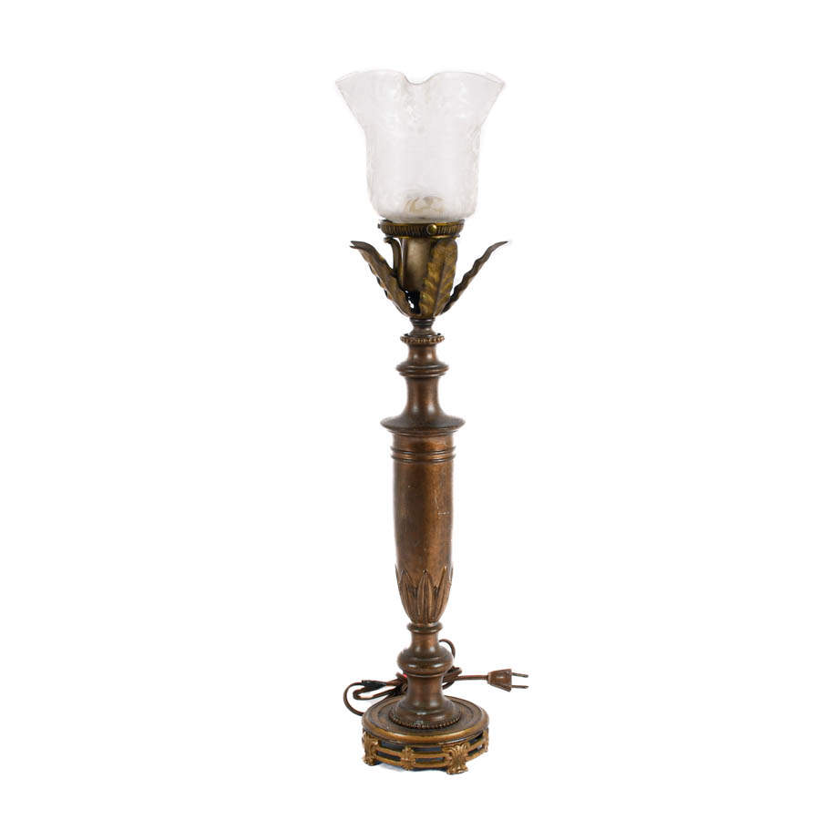 Brass Footed Table Lamp with Leaf Motif-1
