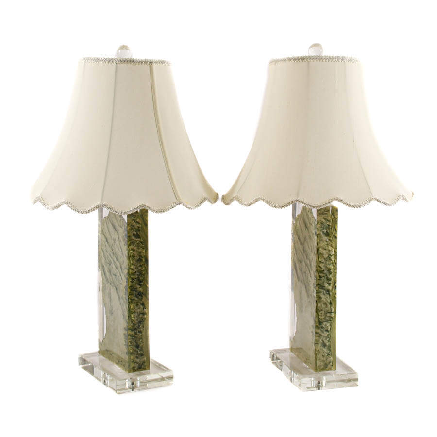 Pair of Green Lucite Abstract Table Lamps-1