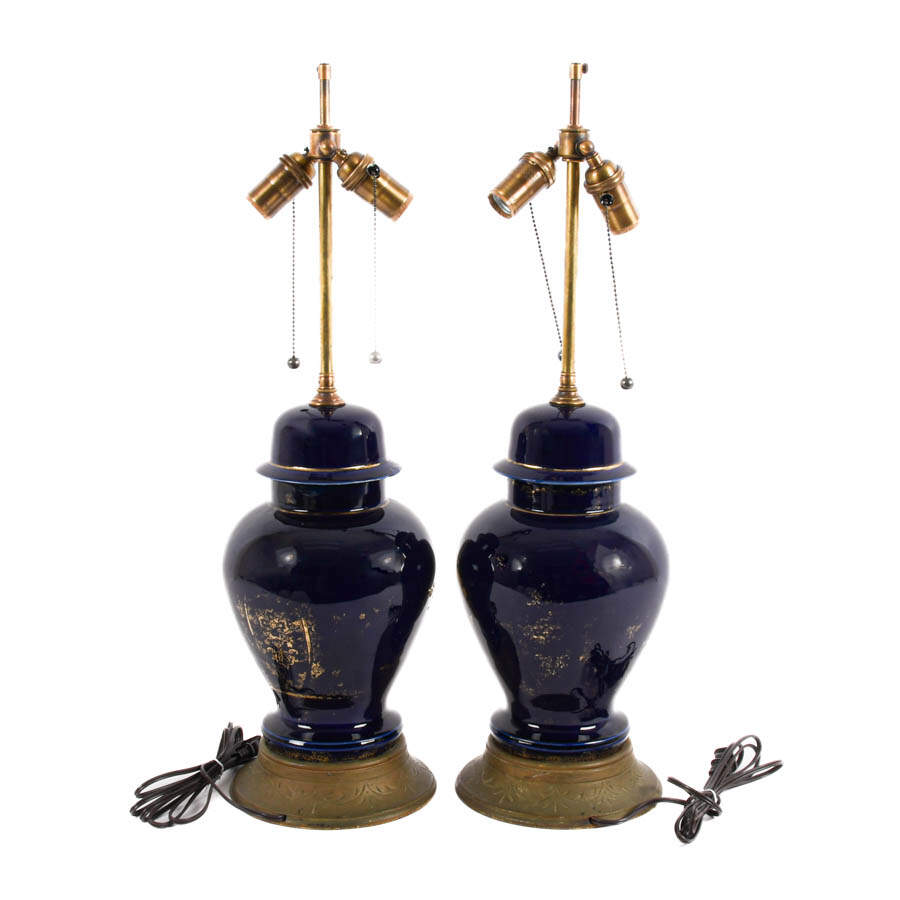 Pair of Art Deco Portrait Lamps on Wood Bases-6