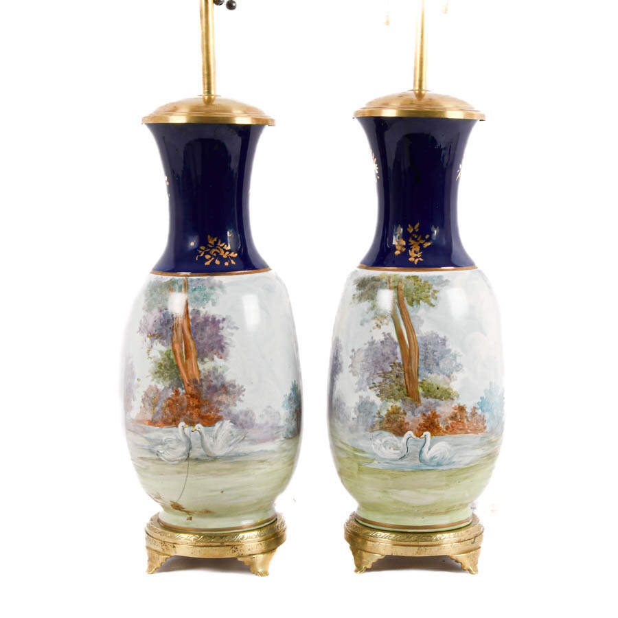 Antique Sèvres Pair of Porcelain Courting Couple Table Lamps-6