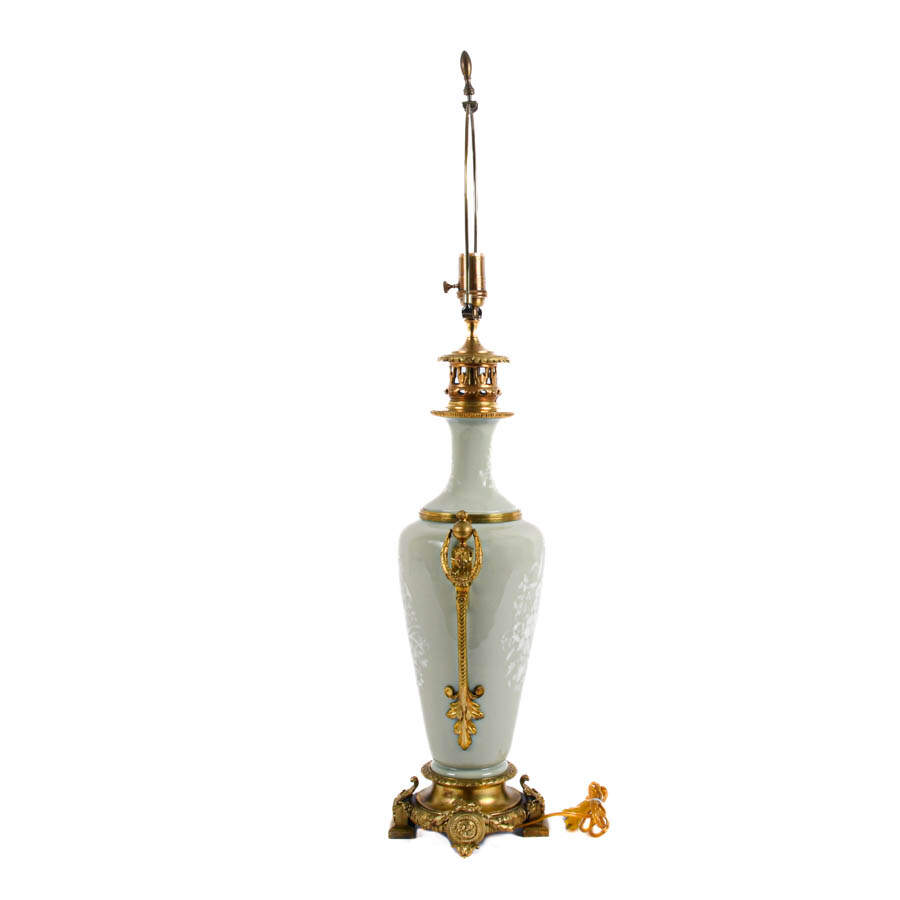 Antique French Celadon Pâte-Sur-Pâte and Bronze Ormolu Table Lamp-5