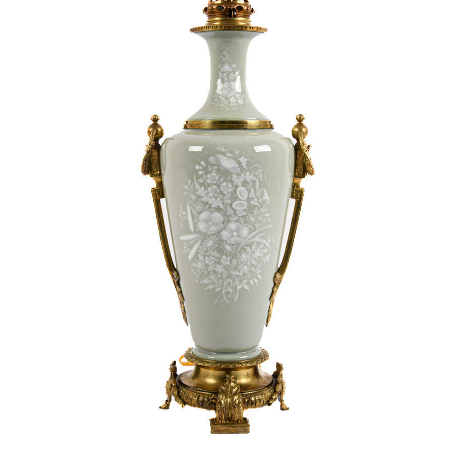 Antique French Celadon Pâte-Sur-Pâte and Bronze Ormolu Table Lamp-4