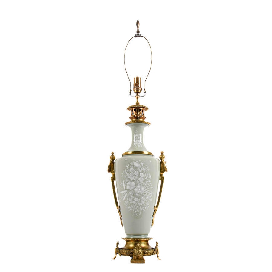 Antique French Celadon Pâte-Sur-Pâte and Bronze Ormolu Table Lamp-2