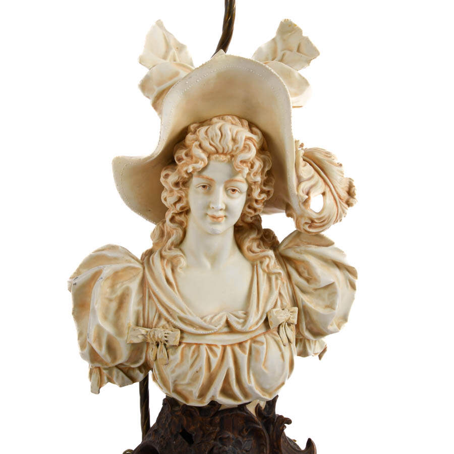 Pair of Figural Victorian Women Bisque Lamps-6