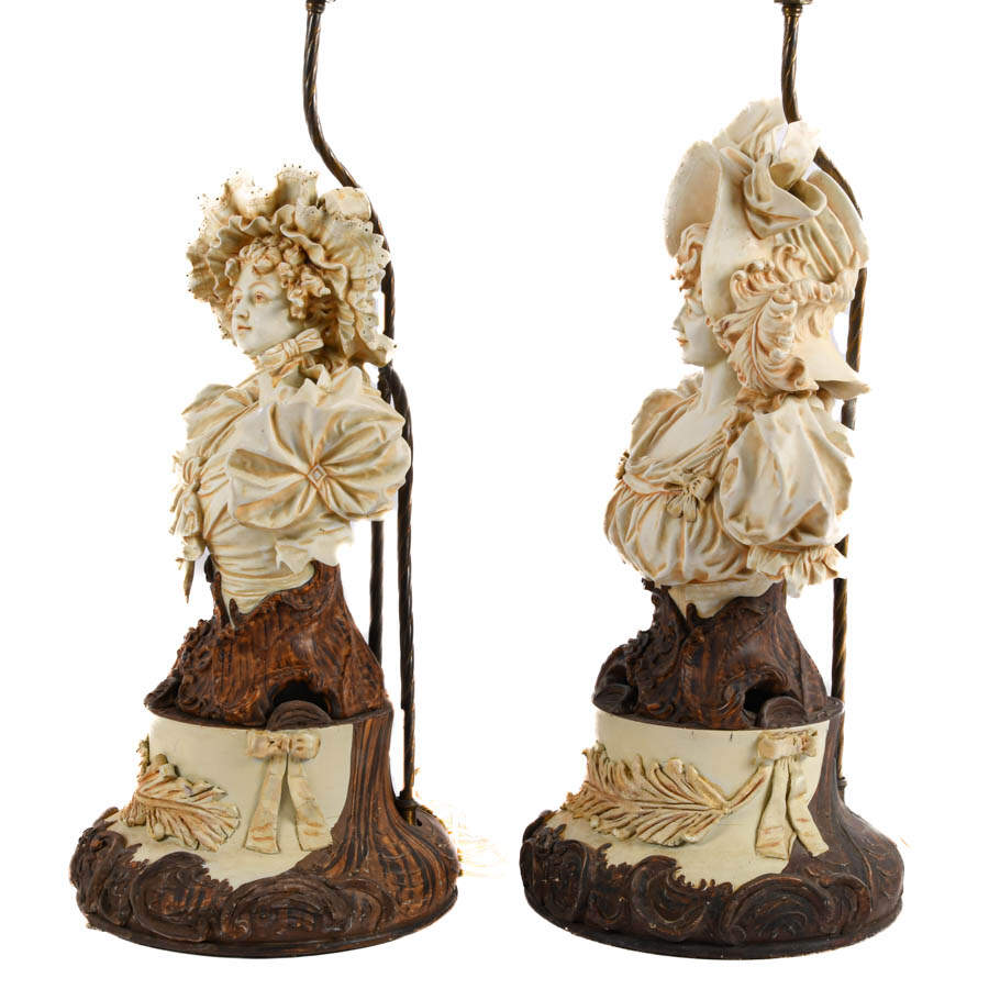 Pair of Figural Victorian Women Bisque Lamps-3