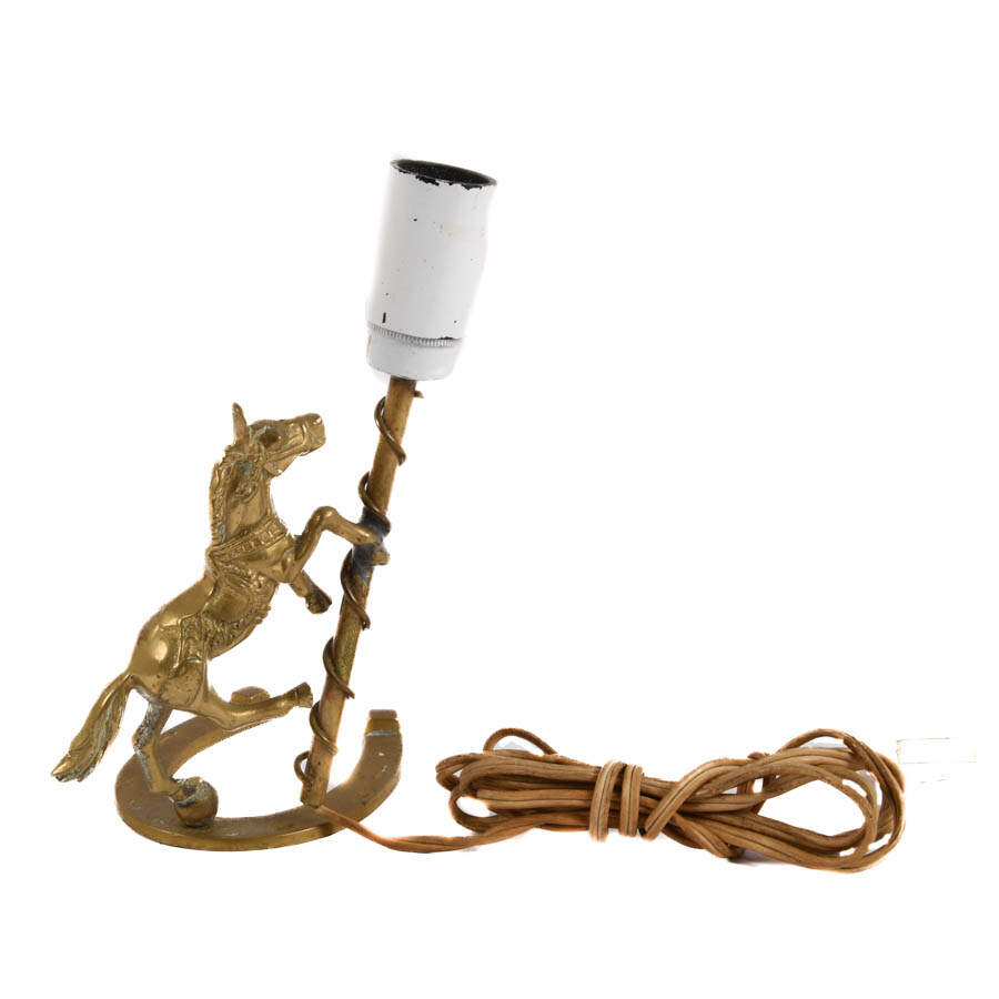 Brass Horse and Horseshoe Figural Table Night Light-5