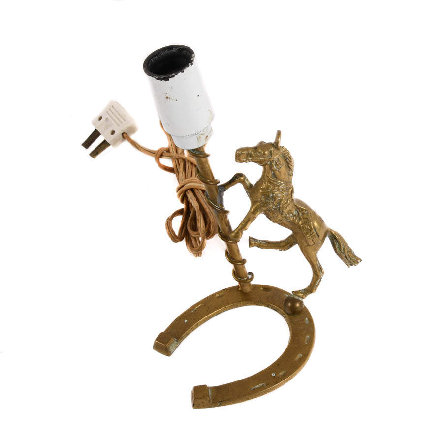 Brass Horse and Horseshoe Figural Table Night Light-3