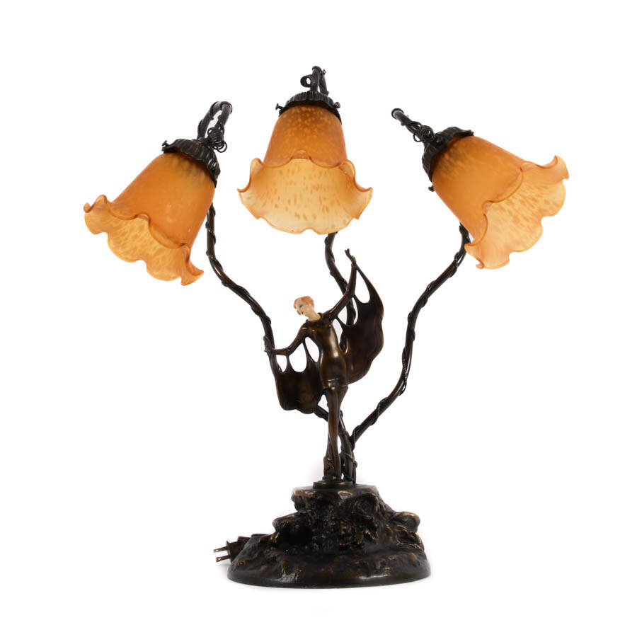 Bronzed Art Deco Figural Table Lamp After Auguste Moreau-1