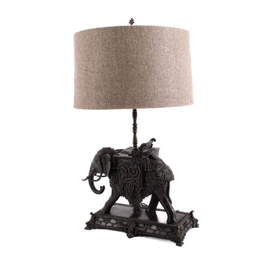 Bronze Elephant with Howdah Lamp Attributed To Maitland Smith-5