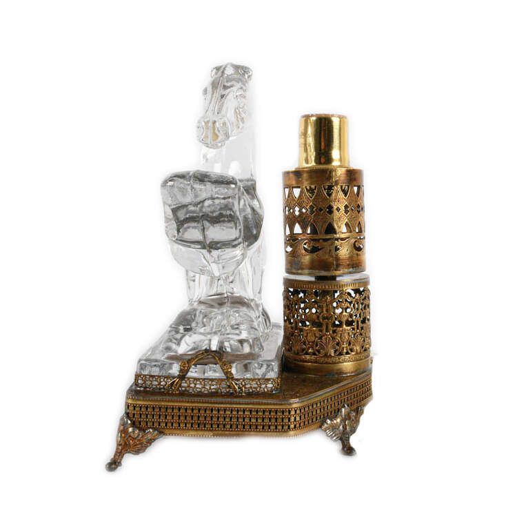 Glass Rearing Horse on Filigree Brass Table Lamp-3