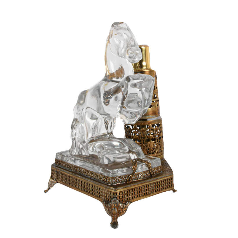 Glass Rearing Horse on Filigree Brass Table Lamp-2
