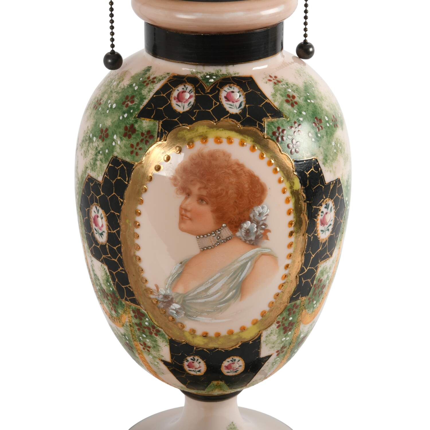 Cased Glass Hand-Painted Woman's Portrait Table Lamp-7