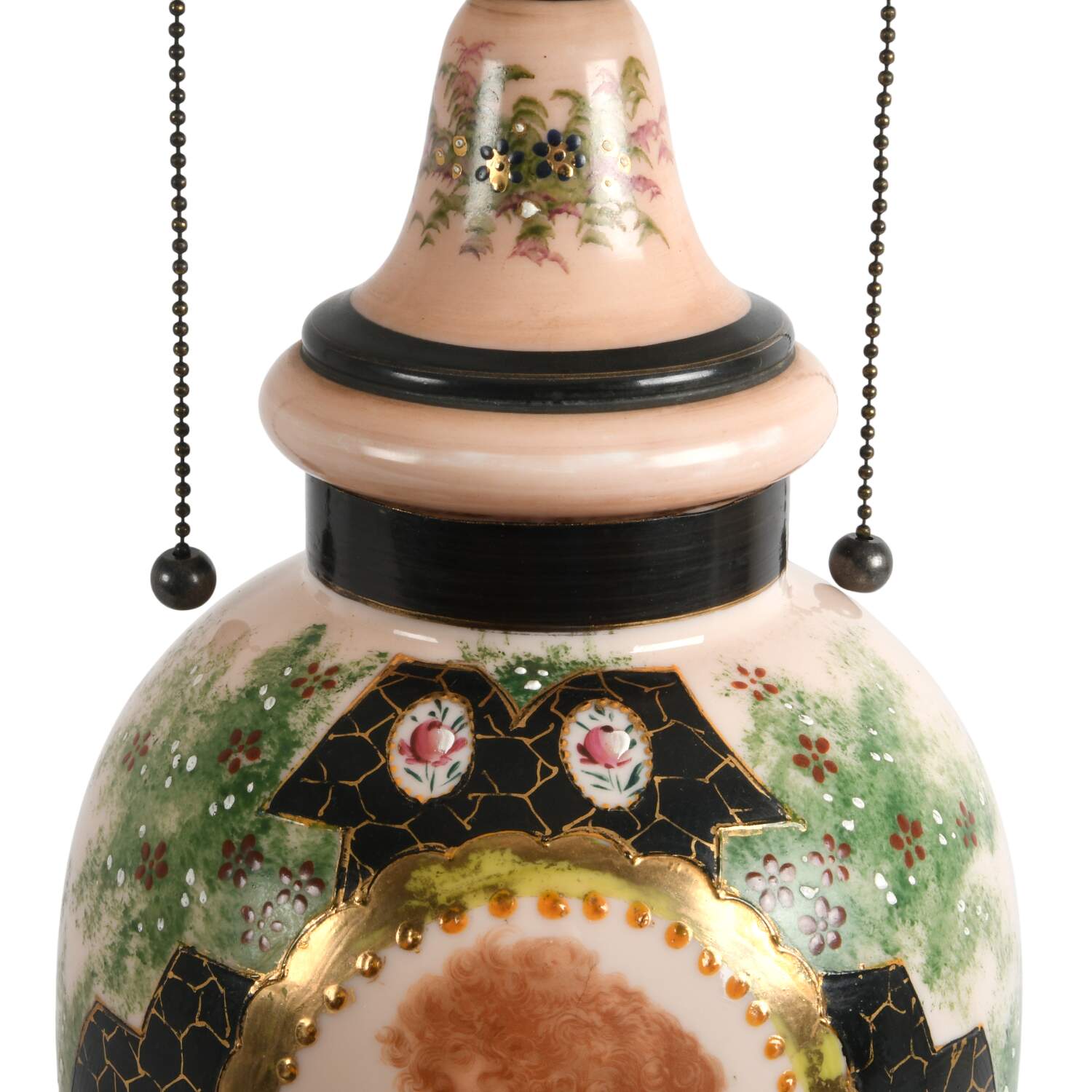 Cased Glass Hand-Painted Woman's Portrait Table Lamp-4