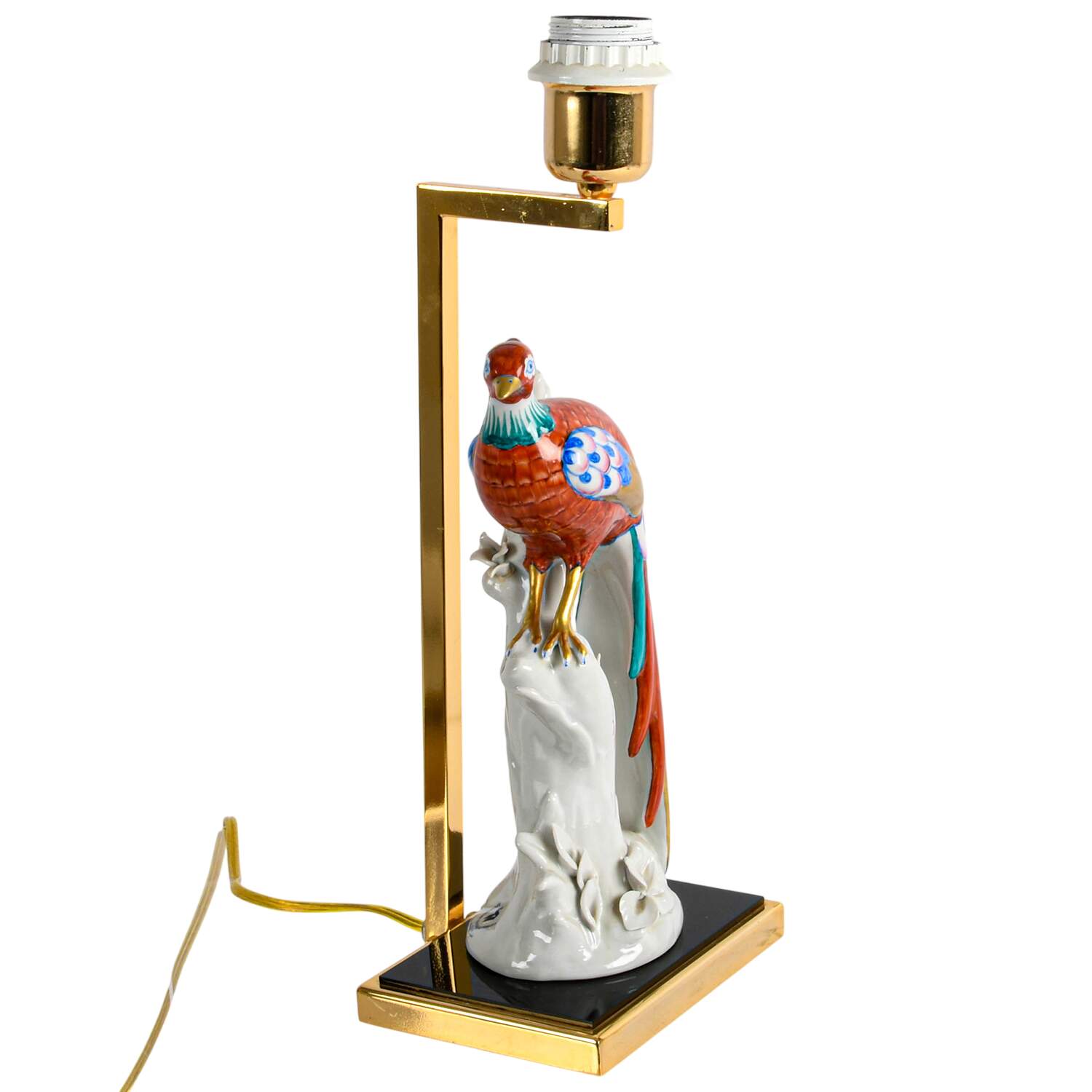 Italian Manifattura Figural Porcelain Peacock Table Lamp-4