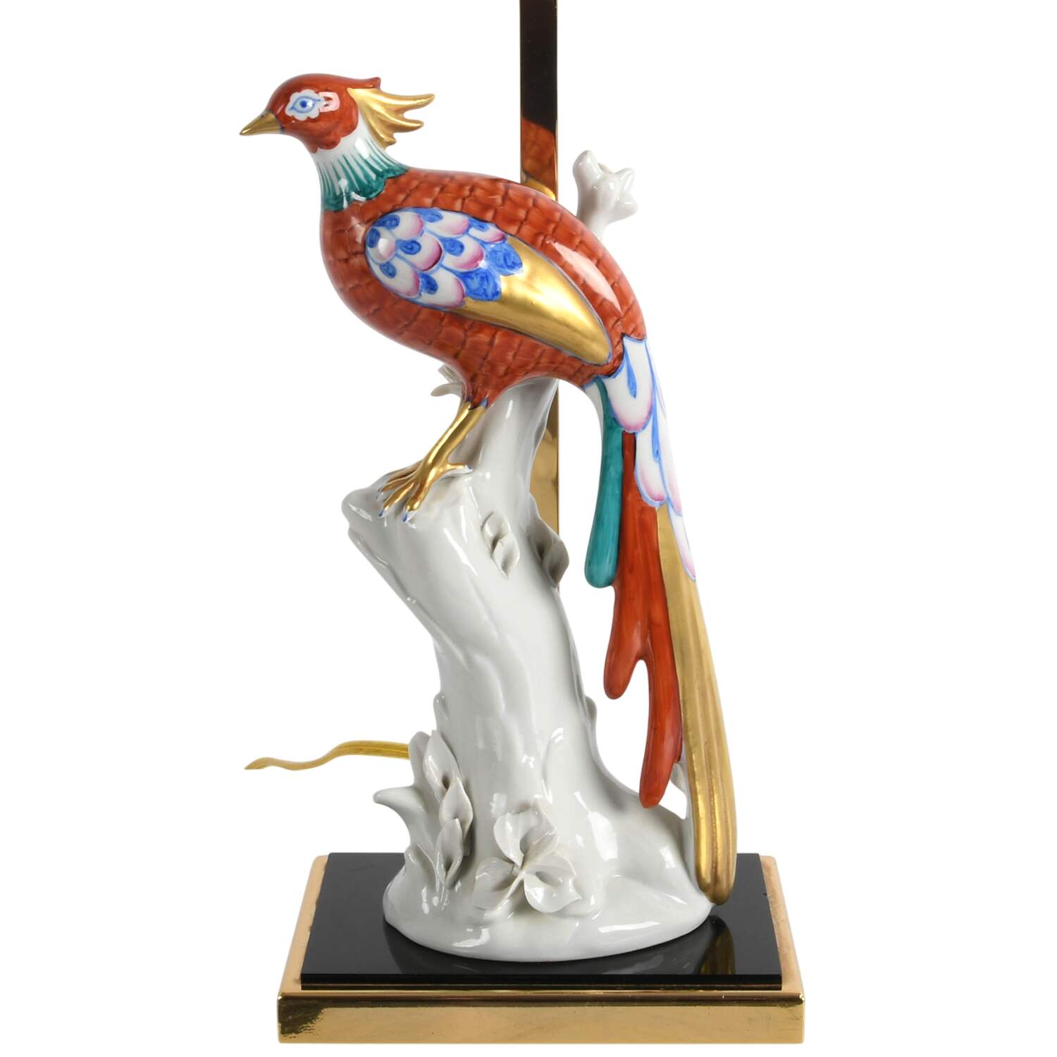 Italian Manifattura Figural Porcelain Peacock Table Lamp-3