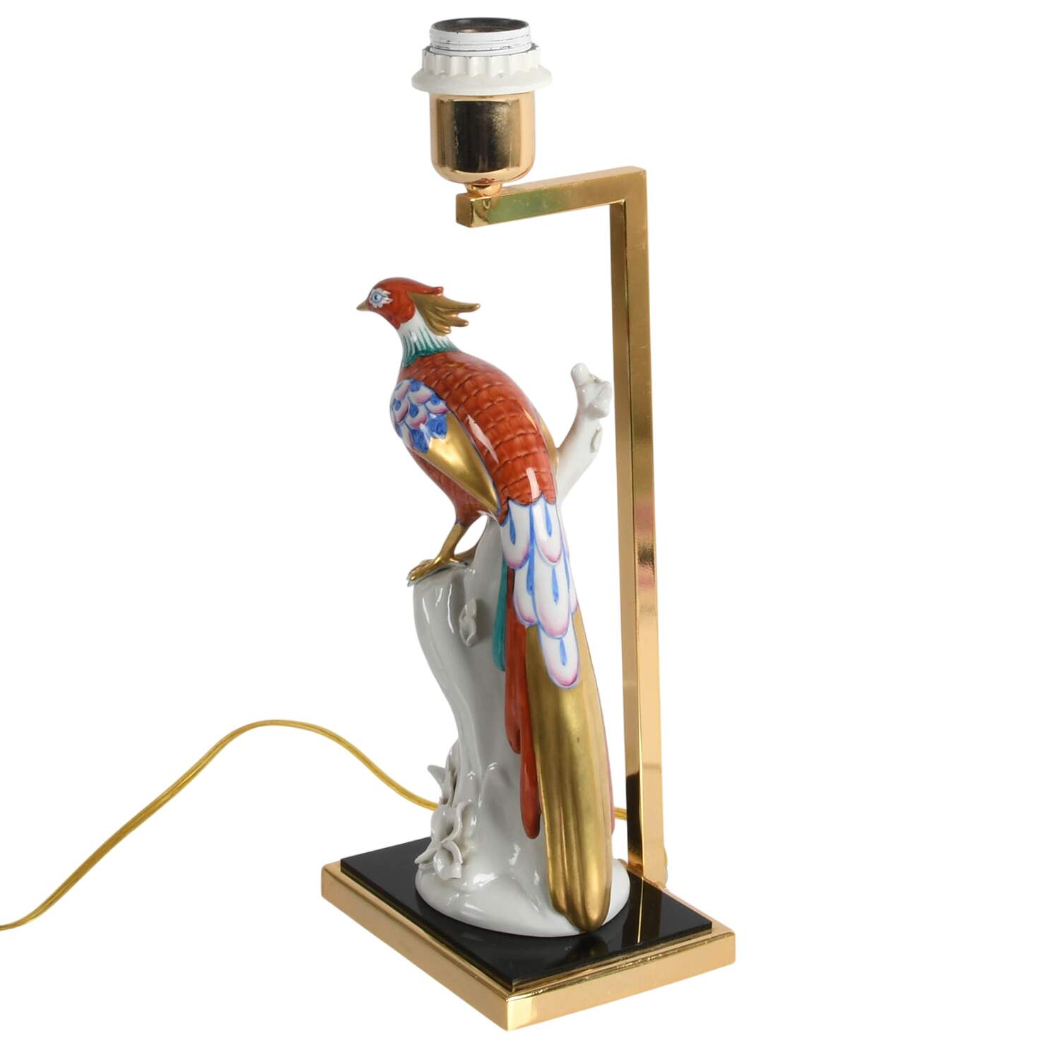 Italian Manifattura Figural Porcelain Peacock Table Lamp-2