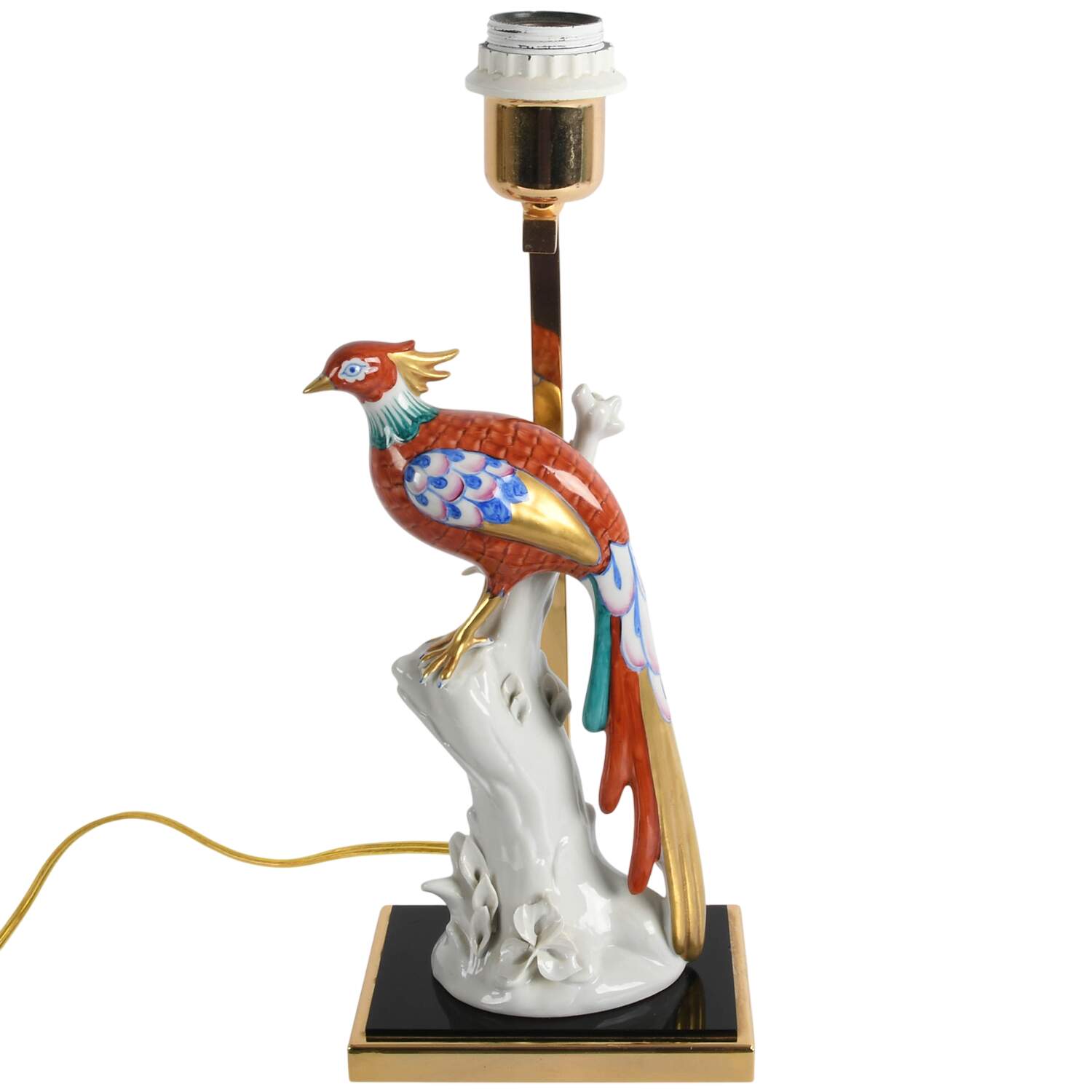 Italian Manifattura Figural Porcelain Peacock Table Lamp-1