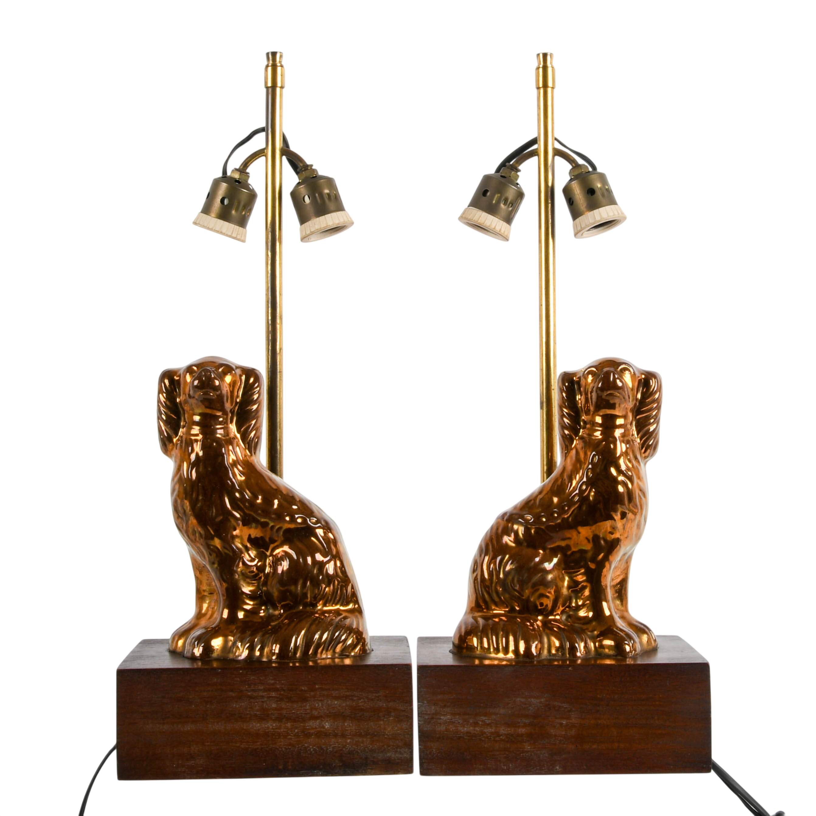 Pair of Lusterware Staffordshire Dog Mounted Table Lamps-3