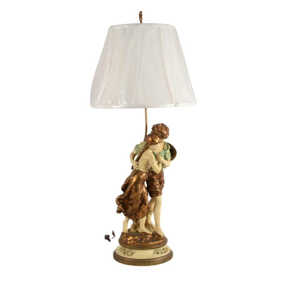 Spelter Italian Boy and Girl Table Lamp After H. Moreau-4