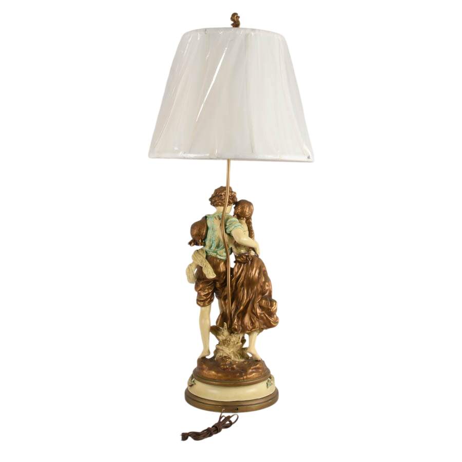 Spelter Italian Boy and Girl Table Lamp After H. Moreau-3